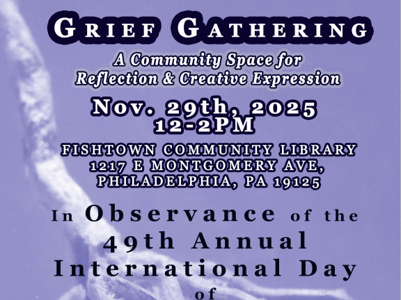 Saturday, November 29, 2025 · 12:00 – 2:00 PM Fishtown Community Library 1217 E Montgomery Ave · Philadelphia, PA 19125 In Observance of the 49th Annual International Day of Solidarity with the Palestinian People Join us for a Grief Gathering, a community space for reflection and creative expression. Together we’ll create postcards and one-page zines to send to youth and artist collaborators in Palestine — gestures of solidarity, remembrance, and resilience.All are welcome to join in holding space for grief